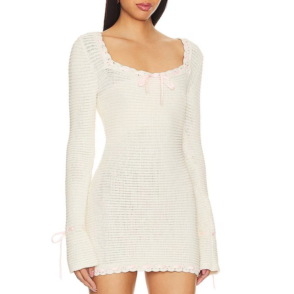 For Love And Lemons Cream Mini Dress with Pink Accents